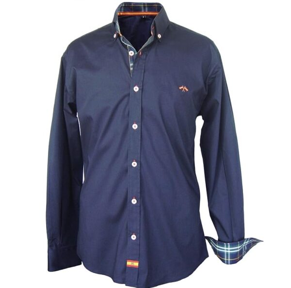 Camisa Bandera de España Hombre Marino con Cuadro escoces